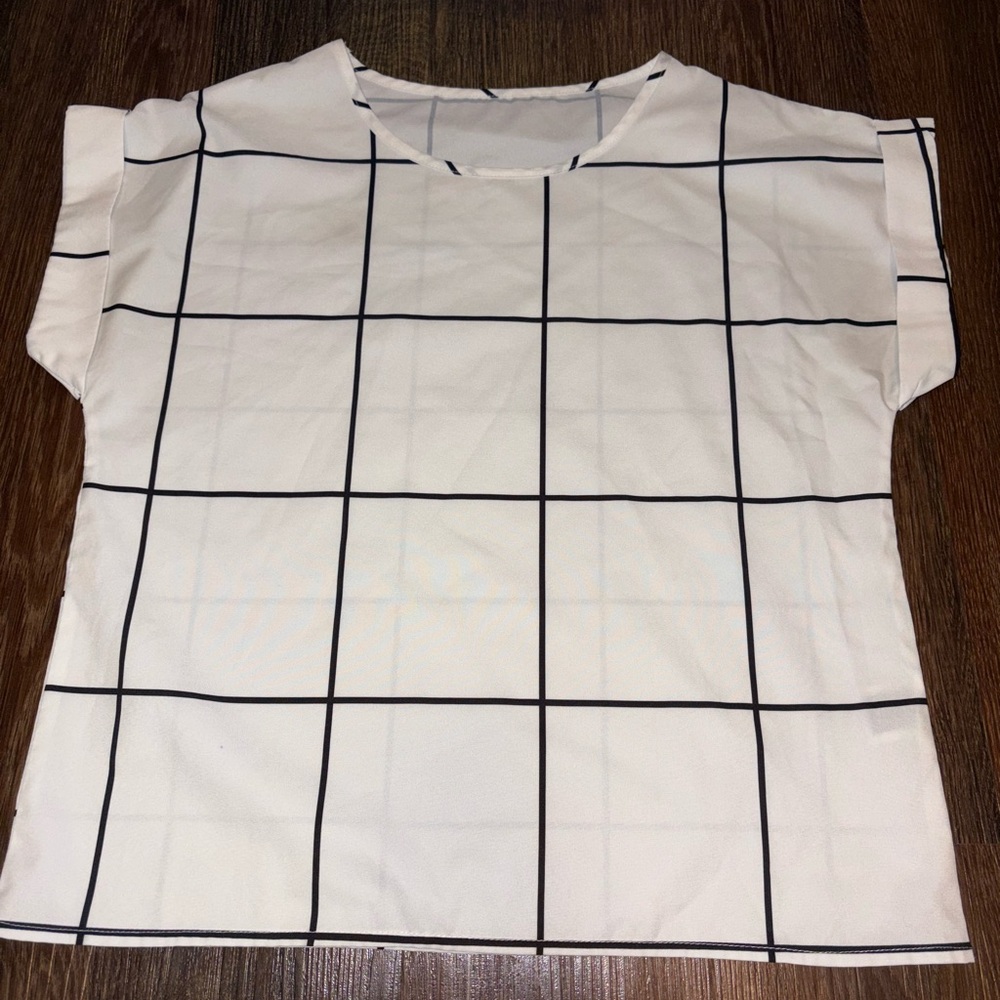 SHEIN White and Black Grid Blouse